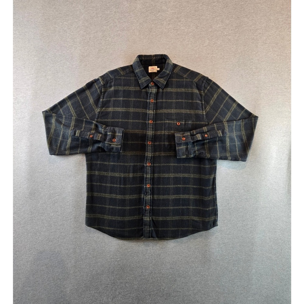 Faherty Soft Twill Movement Shirt Mens Large Charcoal Olive Plaid MWH1802-COW